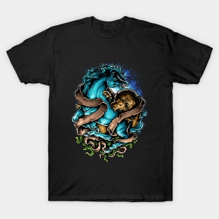 lion versus horse illustration T-Shirt